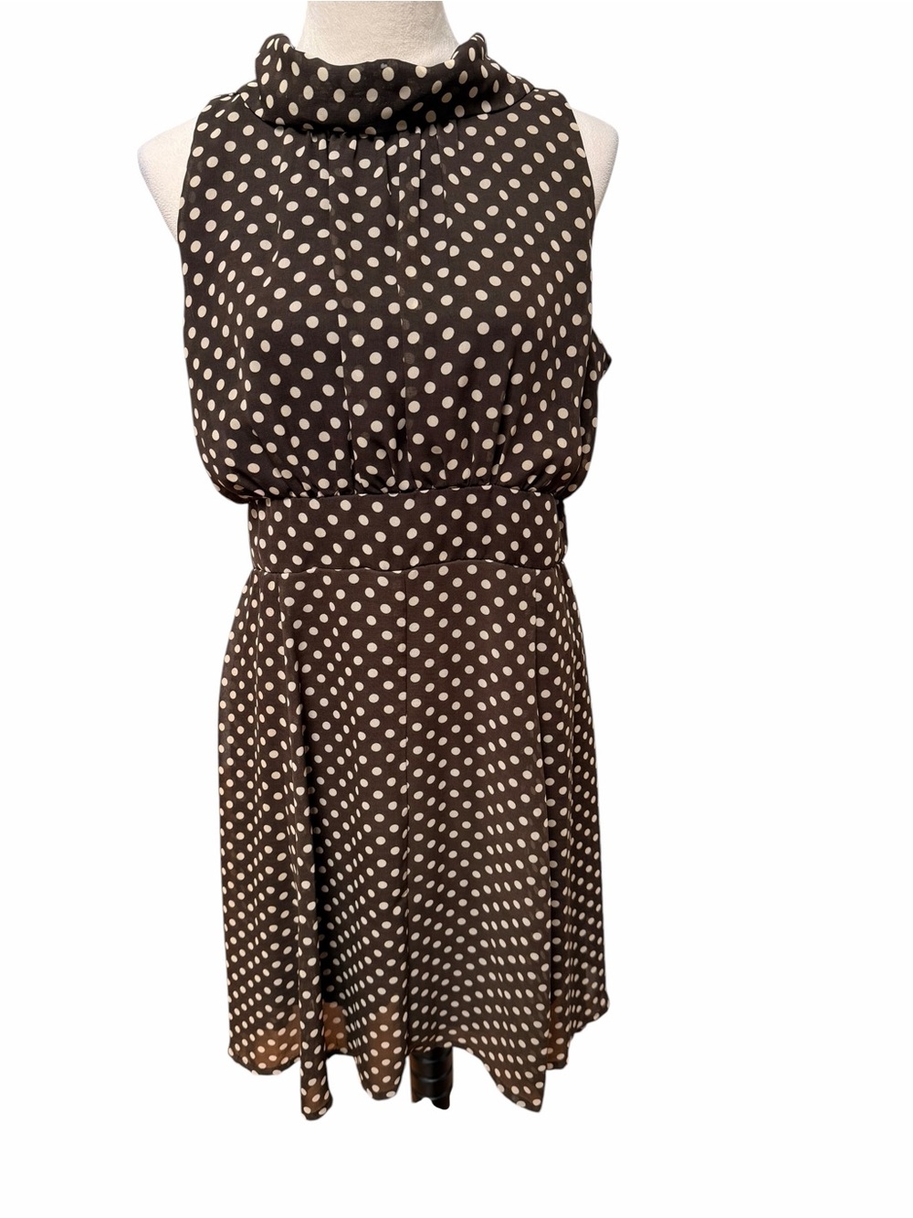 Vior Vior Size 12 Sleeveless Polka Dot A-line Dress Brown/White Retro